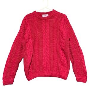 Vintage Concrete Mix Vibrant Red Cable Knit‎ Sweater Women's Size S Pullover 90s